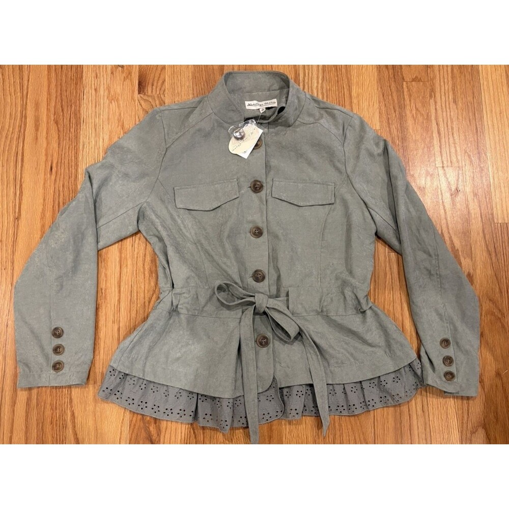 Heritage Charm Jacket Womens Size L Eyelet Ruffle Lace Boho Sage Green Artsy NWT - Picture 4 of 11